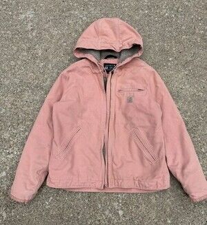 Pink Carhartt Sherpa Lined Jacket Women’s Small Detroit Hooded Y2K Broke Zipper